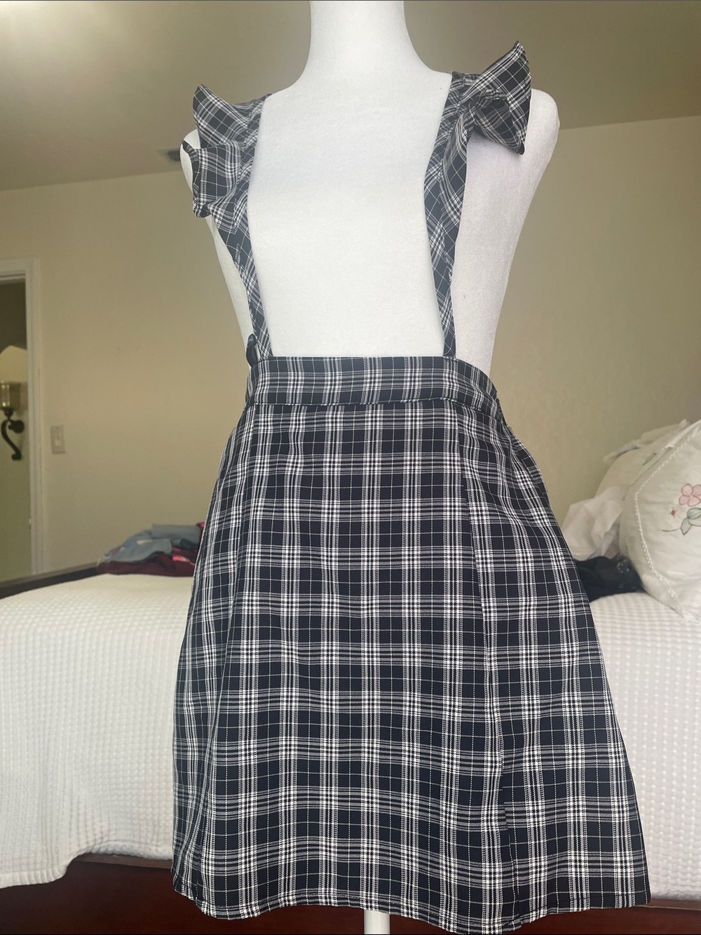 Papaya Black and White Plaid Suspender Skirt